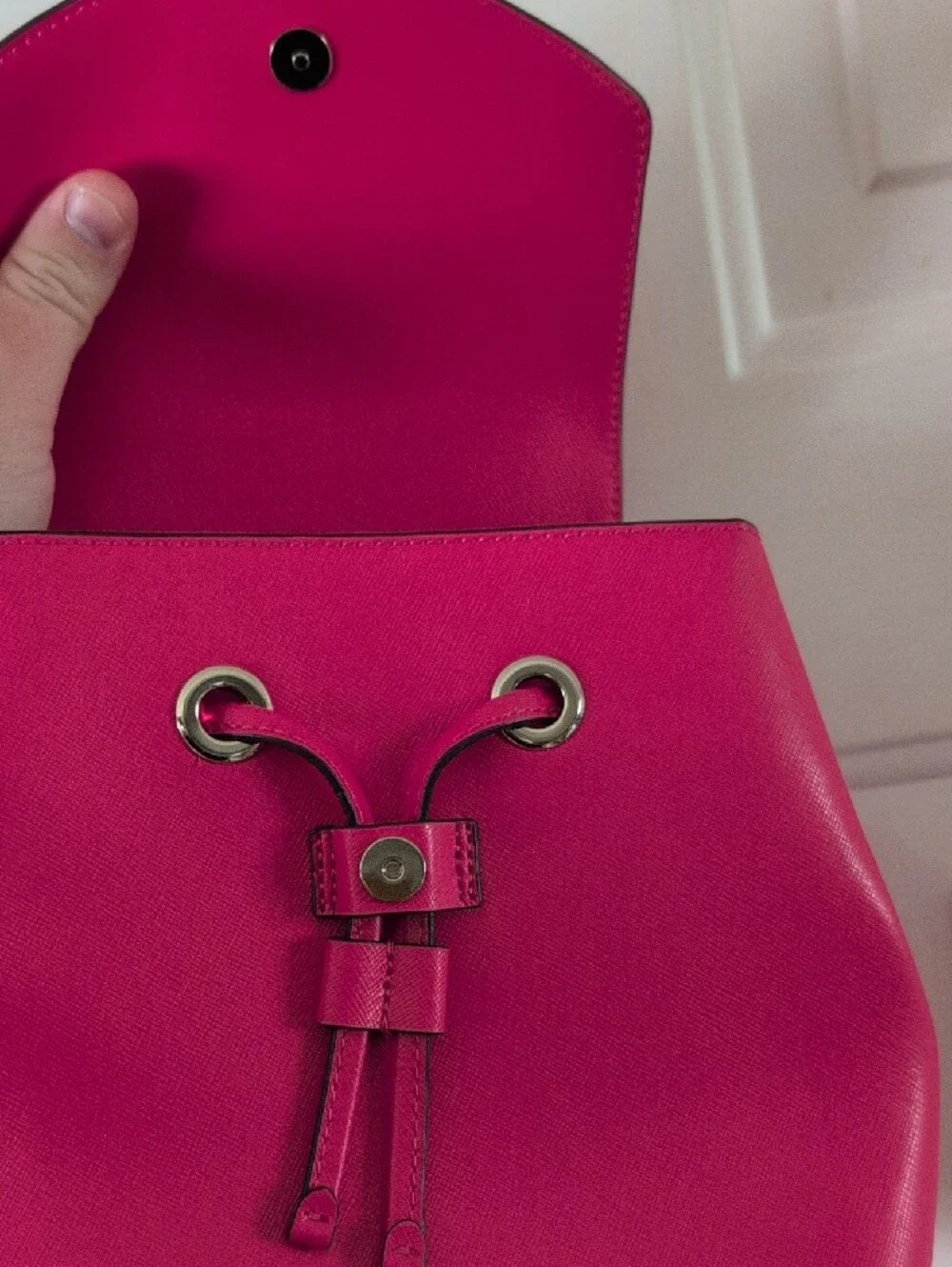 kate spade Vibrant Pink Leather Drawstring Backpack